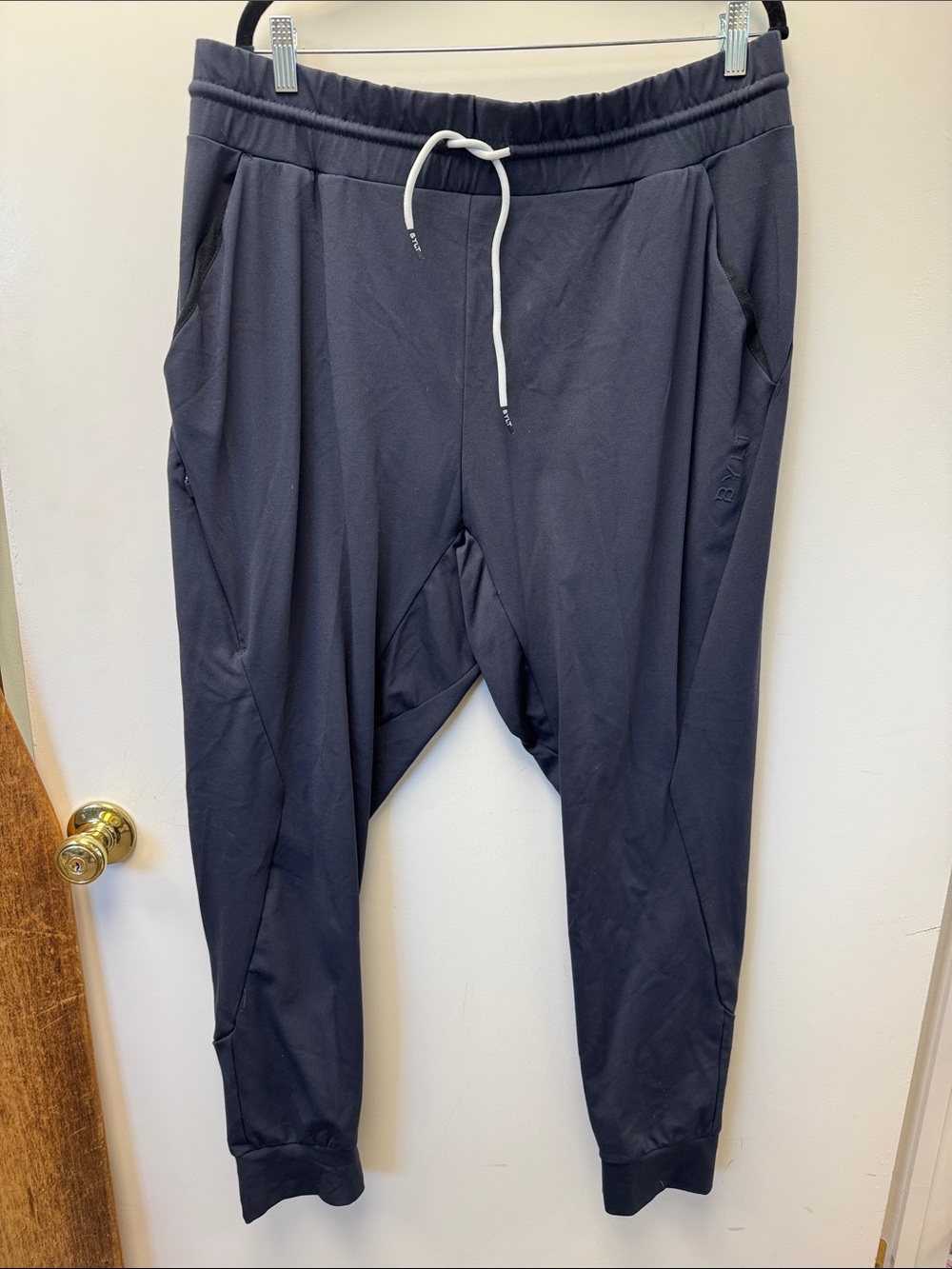 BYLT Basics Navy Blue Joggers with White Drawstring
